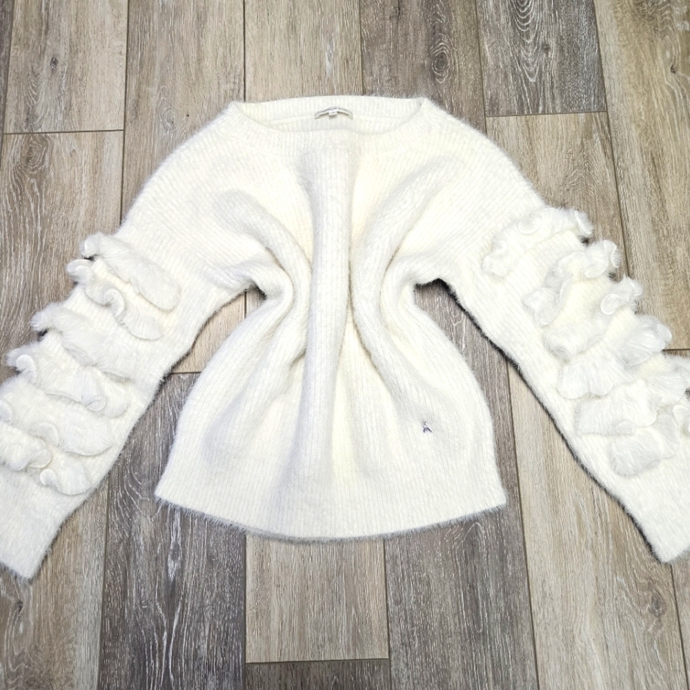 Patrizia Pepe Crewneck Sweater Ruffle Long Sleeve Fuzzy Fluffy Women's 3 Large